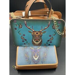 Purse Handbag Cross Body Tote Gift Set Leather Deer/Stag Hand Made  Artisanal